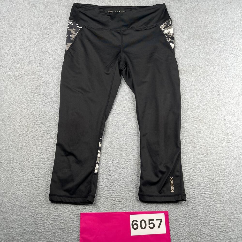 Reebok Crop Leggings Gym Performance Black Stretch Womens Small